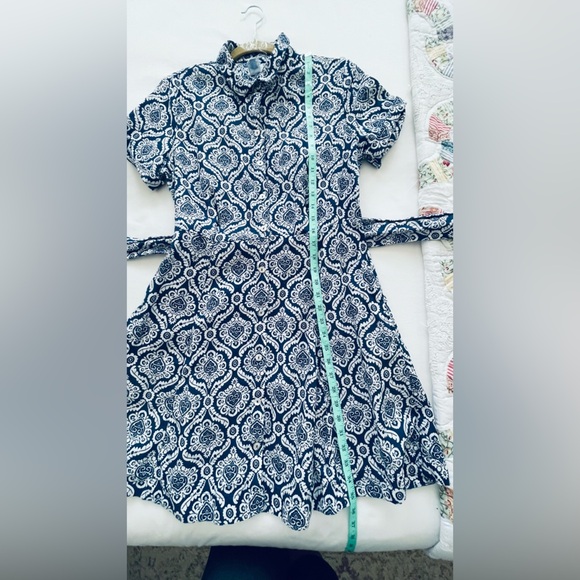 Sigrid Olsen 100% Linen Navy and White Belted Shirt Dress Sz M - Picture 1 of 8